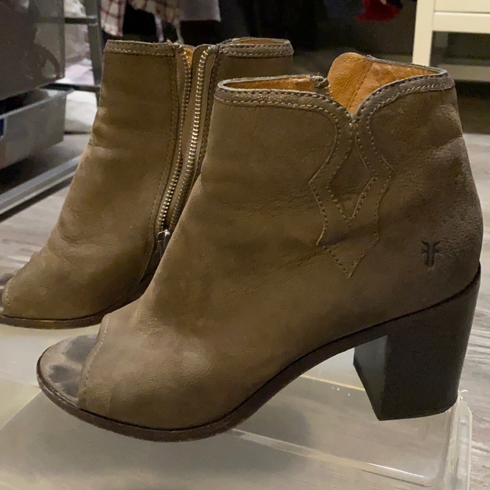 Frye open toe gray boots